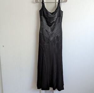 Sophie Sitbon French Designer Vintage Black Satin Midi Dress Size 36 (XS/S)